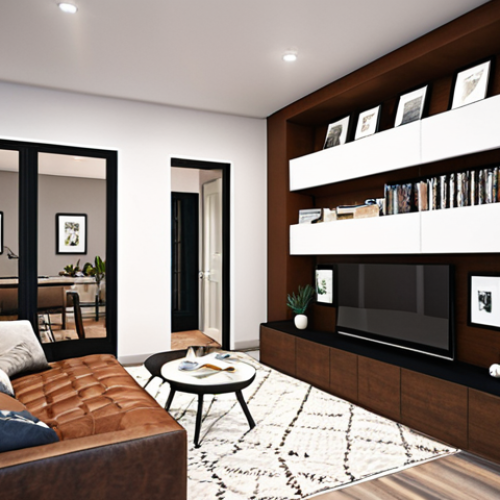 Home 25 ** A modern interior design portfolio showcasing diverse projects like residential spaces and commercial areas. Highlight high-quality photos and 3D renderings with detailed descriptions of design concepts and problem-solving approaches.
**