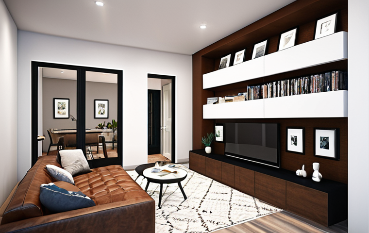 ** A modern interior design portfolio showcasing diverse projects like residential spaces and commercial areas. Highlight high-quality photos and 3D renderings with detailed descriptions of design concepts and problem-solving approaches.
**